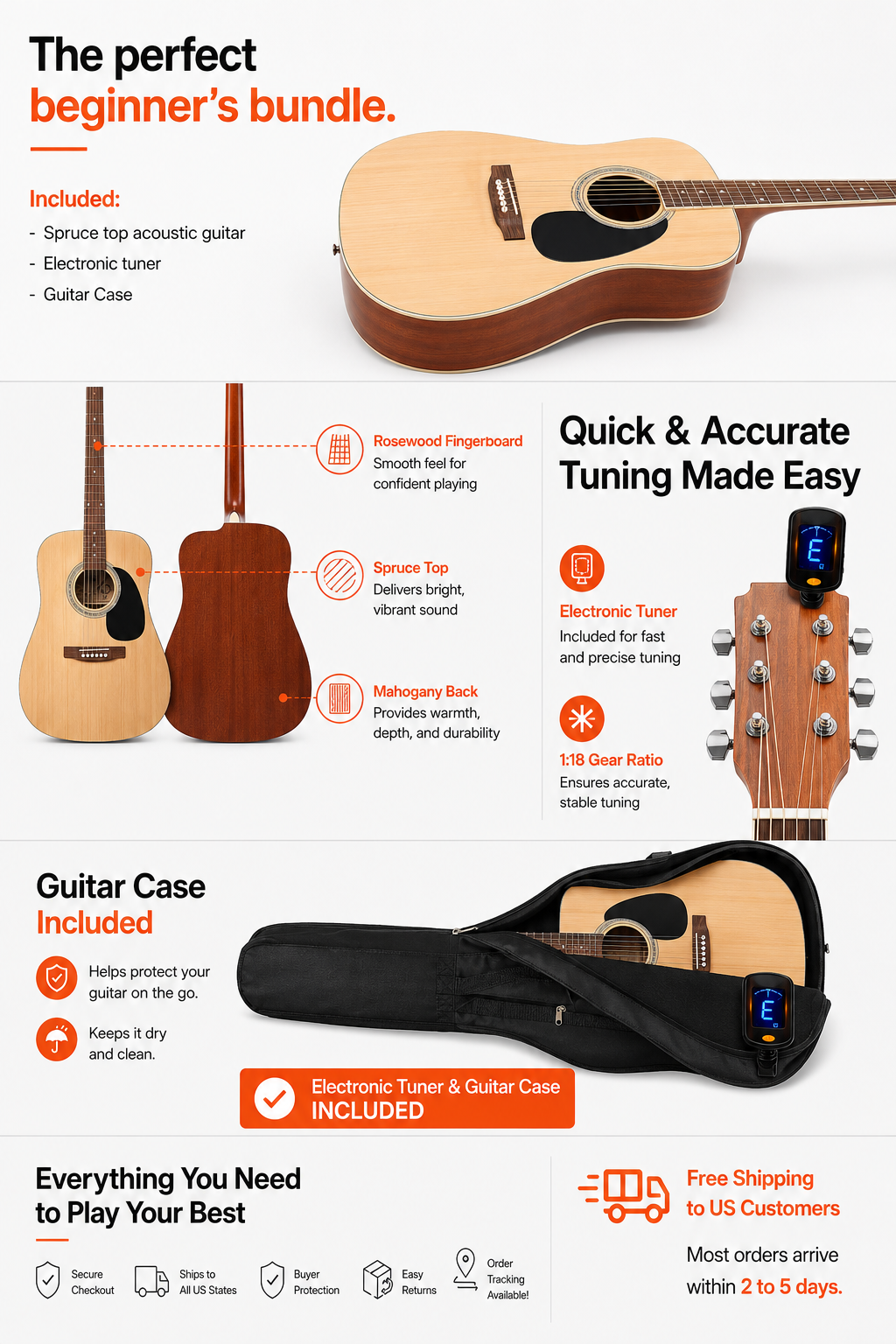 Dreadnought Acoustic Guitar Starter Bundle